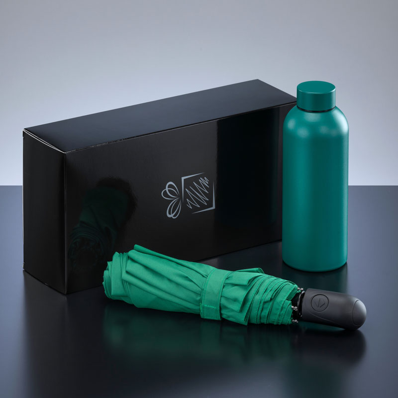 Darilni set Active: jeklena termo steklenica 500 ml in avtomatski dežnik