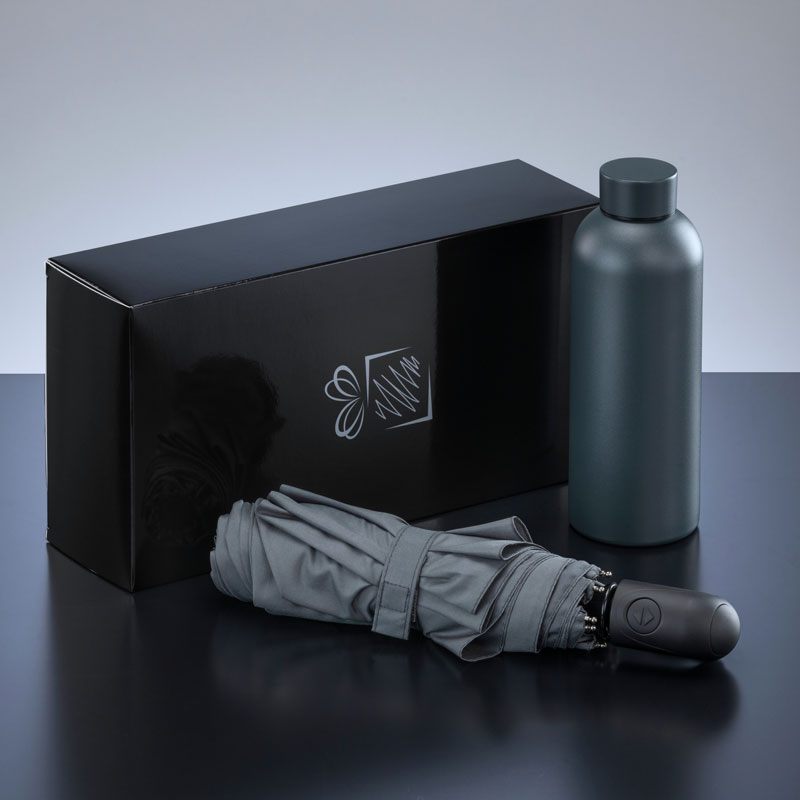 Darilni set Active: jeklena termo steklenica 500 ml in avtomatski dežnik