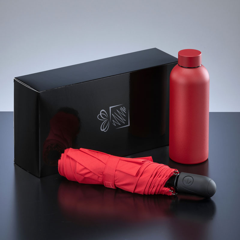 Darilni set Active: jeklena termo steklenica 500 ml in avtomatski dežnik