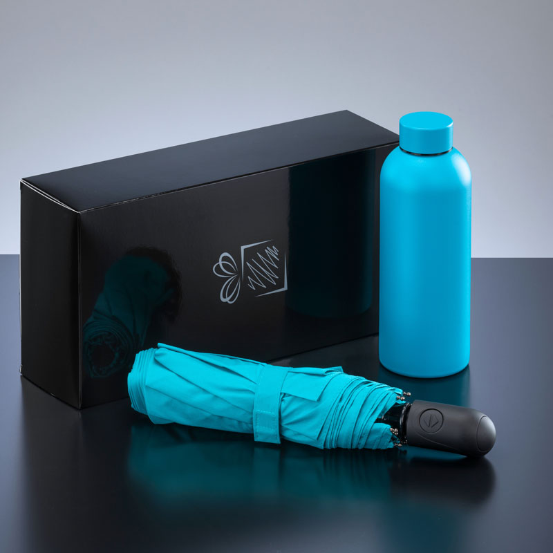 Darilni set Active: jeklena termo steklenica 500 ml in avtomatski dežnik