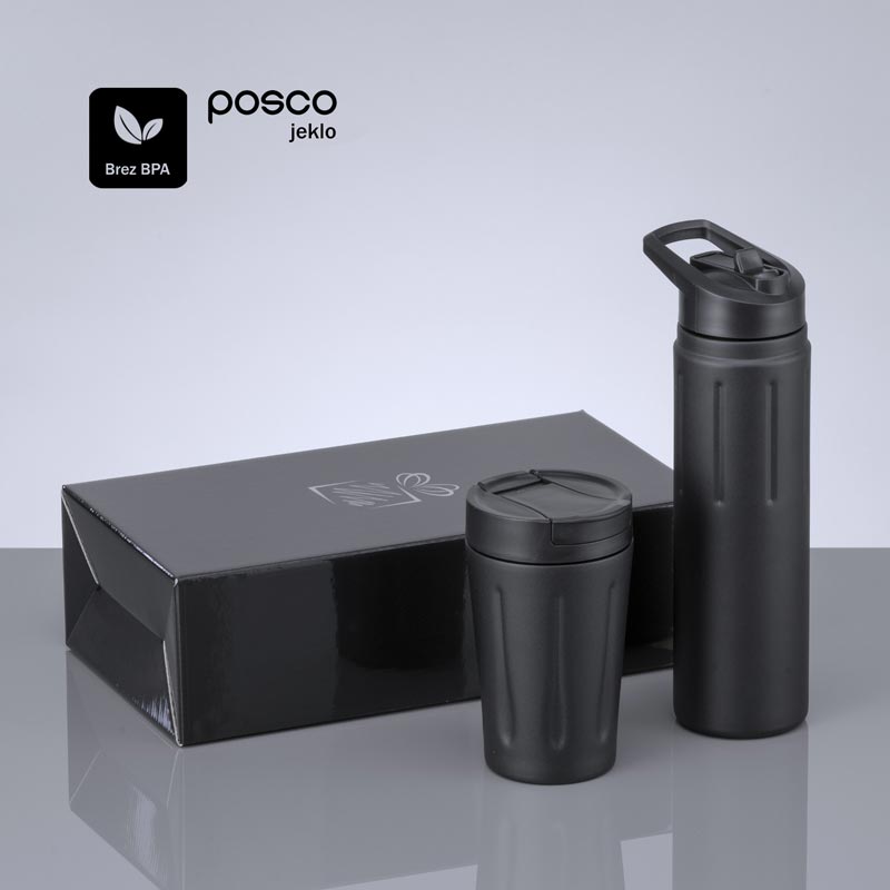 Darilni set Scandic: Termo skodelica 350 ml & jeklena steklenica s slamico 750 ml